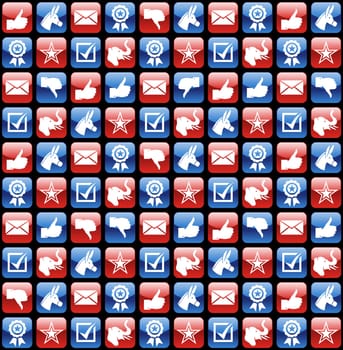 USA elections glossy web icon set seamless pattern background. Vector file layered for easy manipulation and custom coloring.