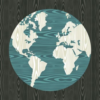 Wooden world shape texture postcard background. Vector illustration layered for easy manipulation and custom coloring.