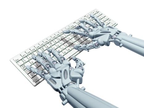Illustration of a robotic computer operator typing