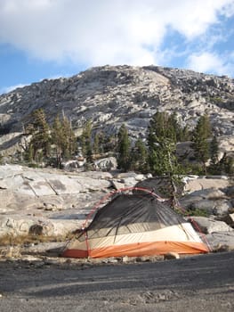 Tent camping in the mountains