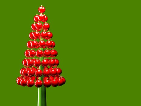 Christmas tree of glossy red baubles balls 3d render on red