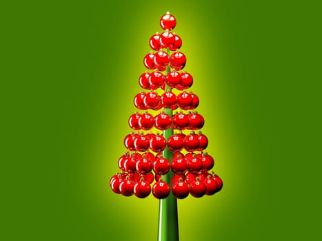 Christmas tree of glossy red baubles balls 3d render on red