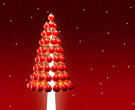 Christmas tree of glossy red baubles balls 3d render red stars sky