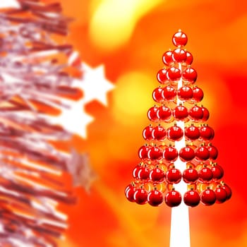 Christmas tree of glossy red baubles balls 3d render
