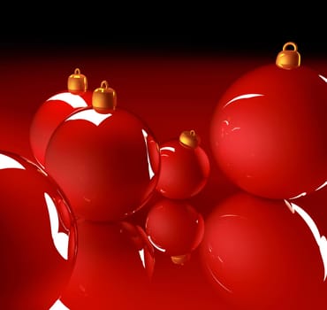 Christmas glossy baubles red balls 3d render image