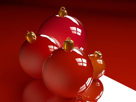 Christmas glossy baubles red balls 3d render image