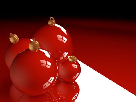 Christmas glossy baubles red balls 3d render image