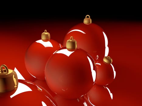 Christmas glossy baubles red balls 3d render image