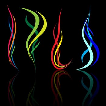 Set of abstract fire isolated on black background for design