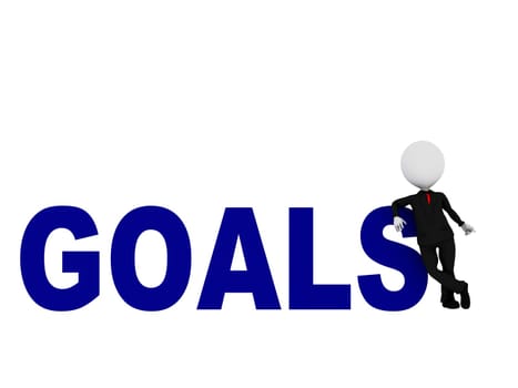 3d man standing at GOALS word on white background