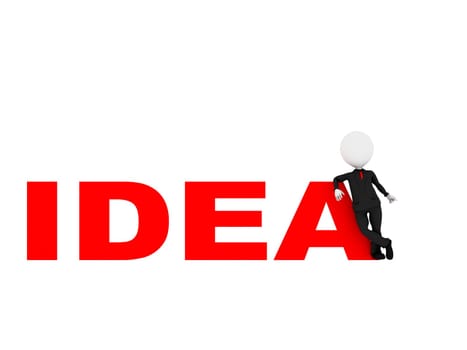 3d people and word "Idea"" . The is a 3d render illustration"