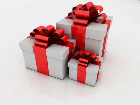 white gift boxes with ribbons and bows isolated on white background 3d render ( high resolution )