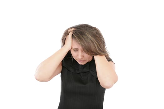 Closeup portrait of a young woman looking depressed