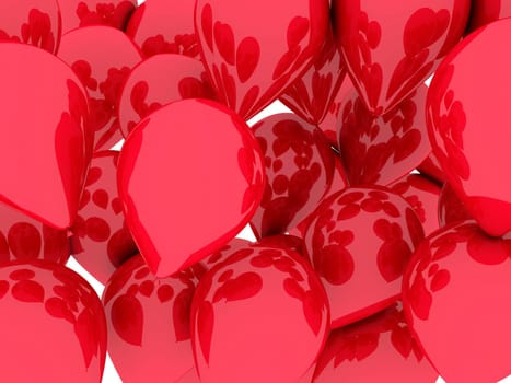 A bunch of red balloons floating. 3d illustration isolated over white