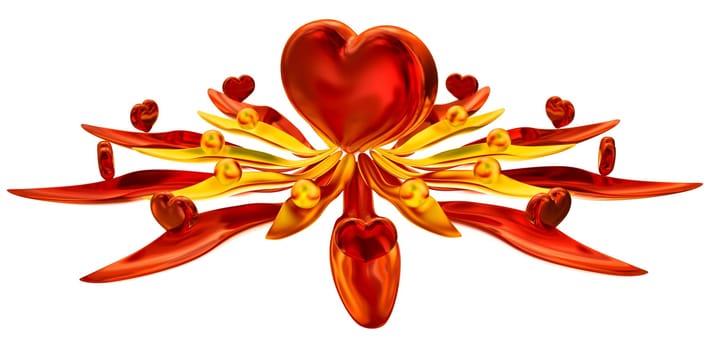 Set of hearts in leaves with water drops as symbol of love