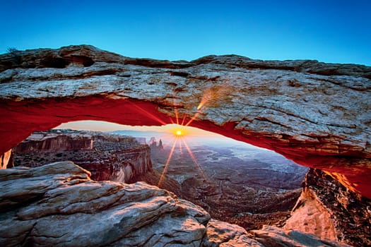 Sunrise at Mesa Arch in Canyonlands National Park, Utah, USA