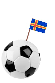 Soccer ball or football decorated with a small national flag on a tooth stick