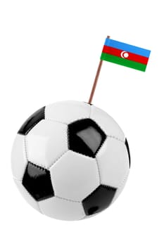 Soccer ball or football decorated with a small national flag of Azerbajan on a tooth stick