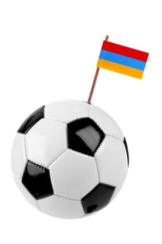 Soccer ball or football decorated with a small national flag of Armenia on a tooth stick