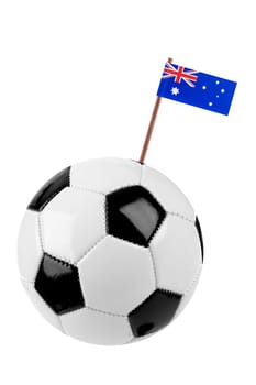 Soccer ball or football decorated with a small national flag of Australia