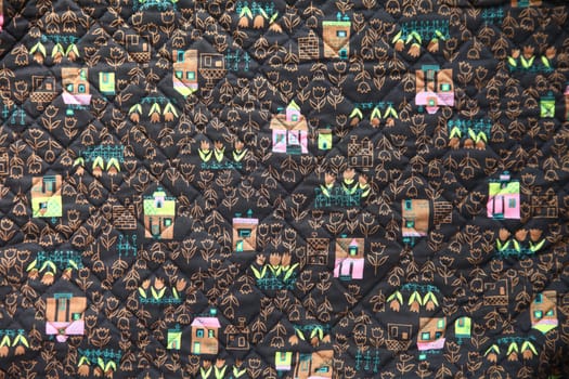 vintage fabric from the 50s with flowers and houses