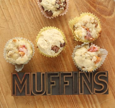 fruit and nut muffins with word