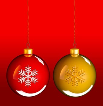 Christmas baubles balls in golden red as holidays background