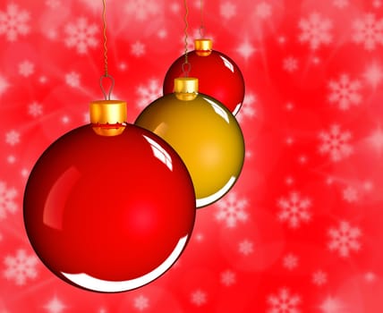 Christmas baubles balls in golden red as holidays background