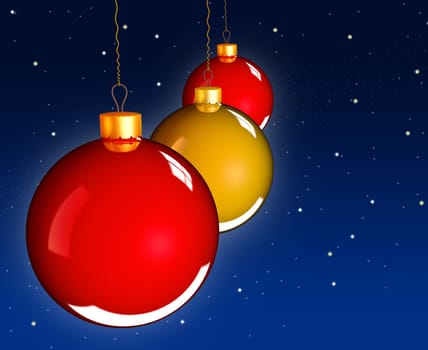 Christmas baubles balls in golden red as holidays background