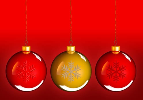 Christmas baubles balls in golden red as holidays background
