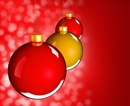 Christmas baubles balls in golden red as holidays background