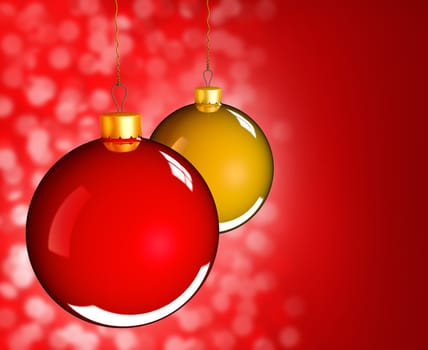 Christmas baubles balls in golden red as holidays background