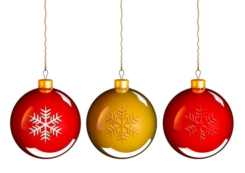 Christmas baubles balls in golden red as holidays background