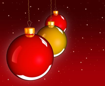 Christmas baubles balls in golden red as holidays background