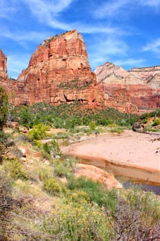 Famous mountain Angels Landing in Zion National Park of Utah.