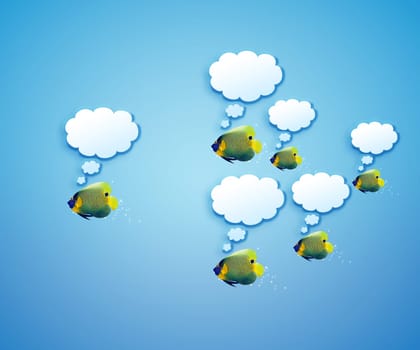 angelfish faces as social network with speech bubbles.