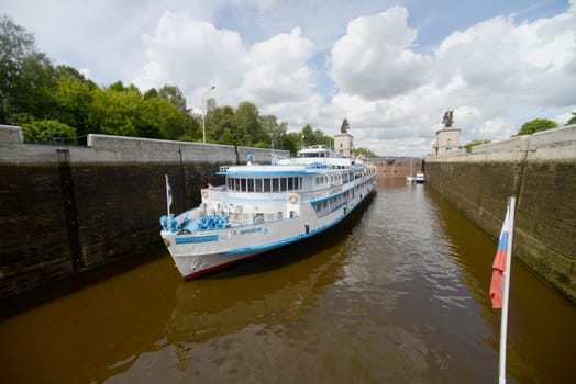 Cruise ship on the Moscow canal. Taken on July 2012 Russia