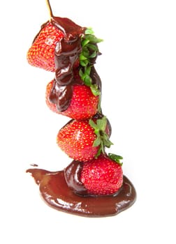 strawberries and chocolate on a white background