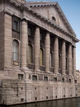 Perspective exterior view of the Pergamon Museum in Berlin in daylight