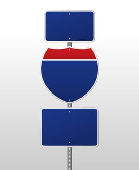 Red and blue road sign on silver pole