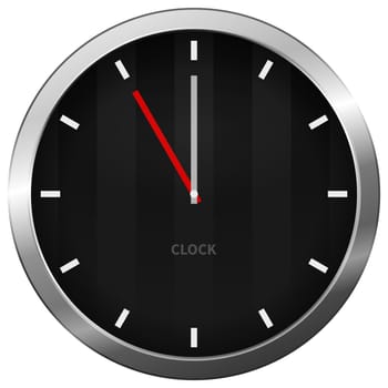 Dark chrome clock with five minutes to twelve