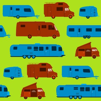 Green Brown and Blue Silhouette Vacation Pattern on light background