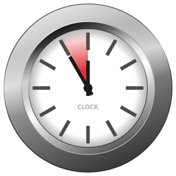 Light chrome clock with five minutes to twelve