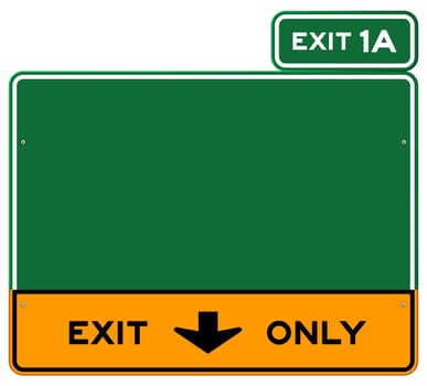 Green and yellow highway sign defining lanes