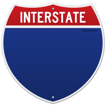 American blue and red motorway road sign on white background