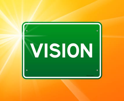 Visionary text on green sign and sunny background