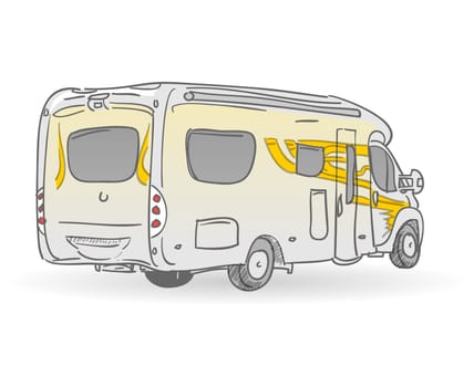 Hand drawn image of european RV from back