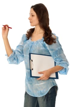 commodities expert with clipboard in the hand drawing a diagram