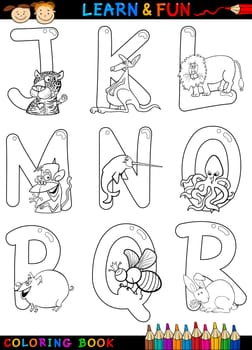 Cartoon Alphabet Coloring Book or Page Set with Funny Animals for Children Education and Fun