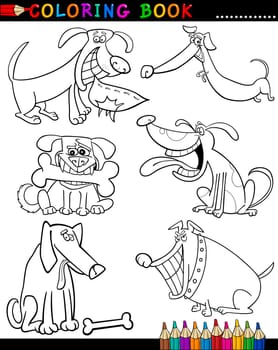 Coloring Book or Page Cartoon Illustration of Funny Dogs and Puppies for Children